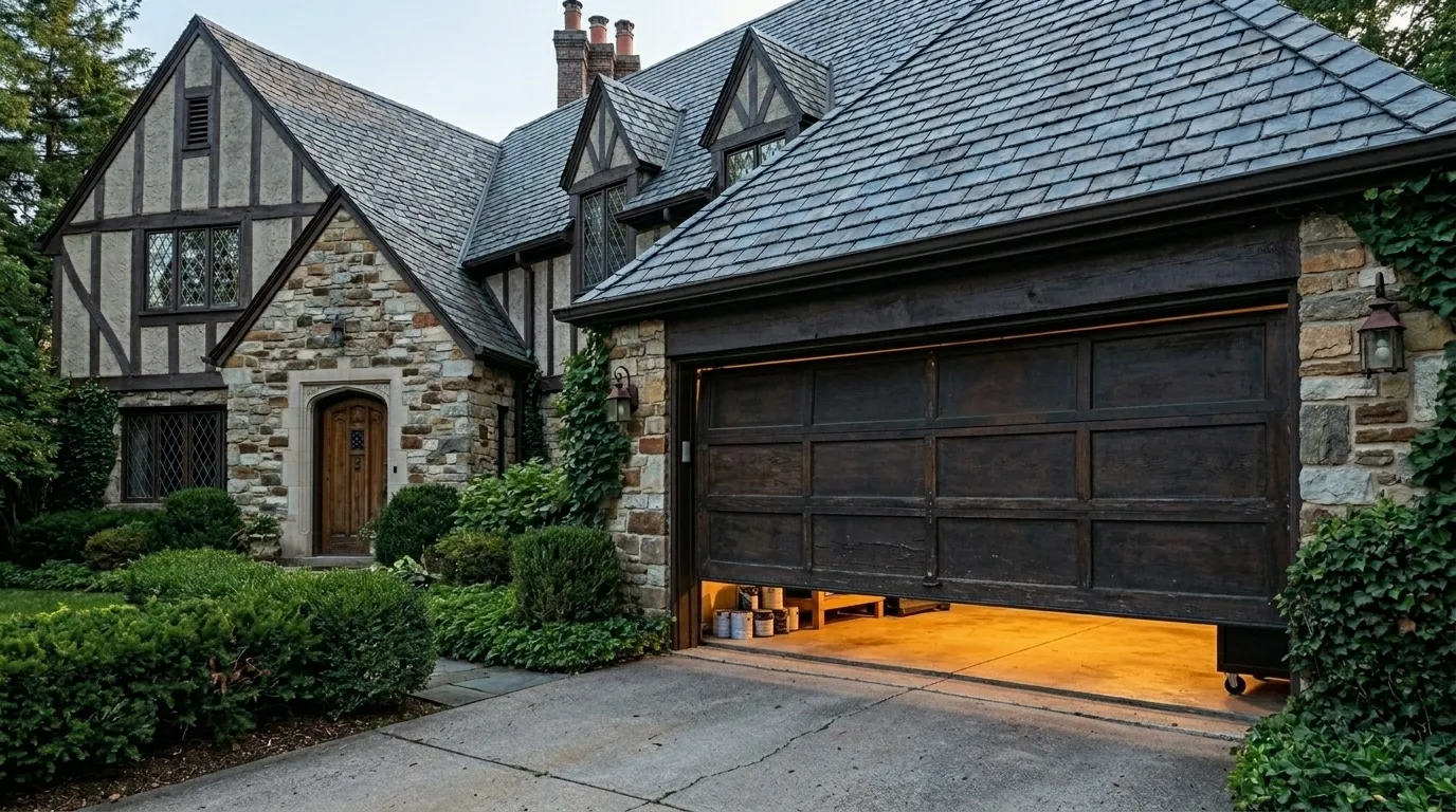 Older Port Orchard Washington garage door being inspected for repair or replacement