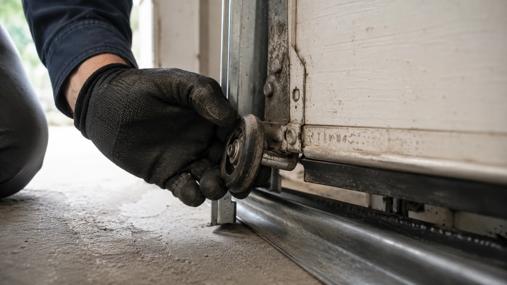 Garage door detail illustrating why your garage door jumps the track
